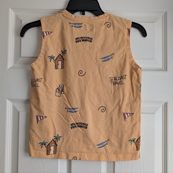 ZARA Boys Beach Theme Orange Sleeveless Shirt Size 8-9 - Picture 4 of 7